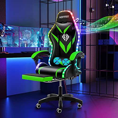 Gaming Chair Massage with Bluetooth Speakers and Led Lights Ergonomic Computer Gaming Chair with Footrest RGB Video Game Chair with High Back Lumbar