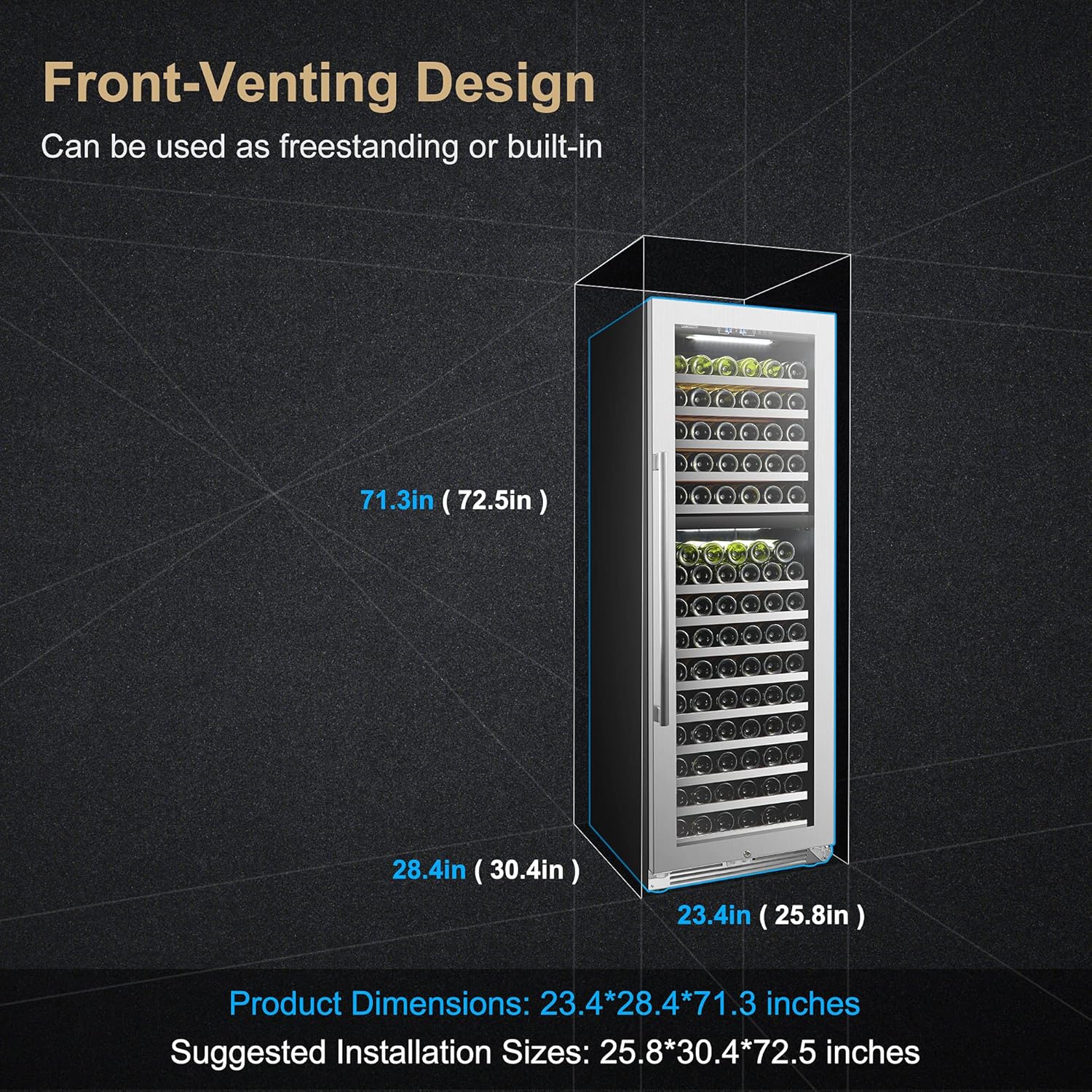 Wine Cooler Refrigerator 153 Bottle Built-in Dual Zone Wine Cooler, Seamless Stainless Steel Trimmed Door, 24 Inch