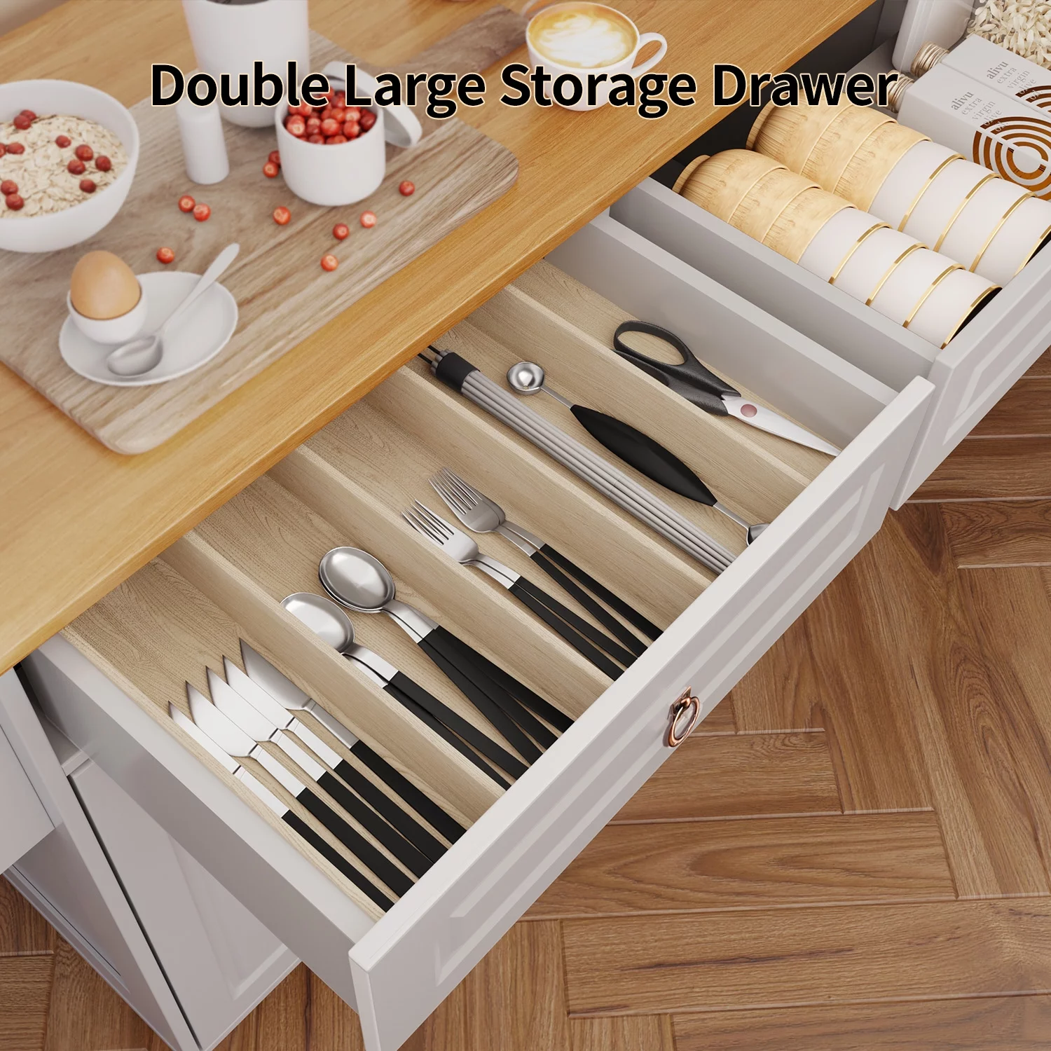 Lofka 52" Kitchen Island with Storage, Kitchen Cart with Drop Leaf, White
