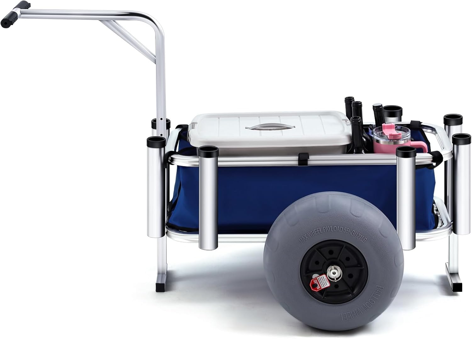 Beach Fishing Cart Balloon Wheels Balloon Tire Surf Outdoor Heavy Duty Aluminum Fishing Rolling Wheel Wagon Beach Cart with Large Wheels for Fishing