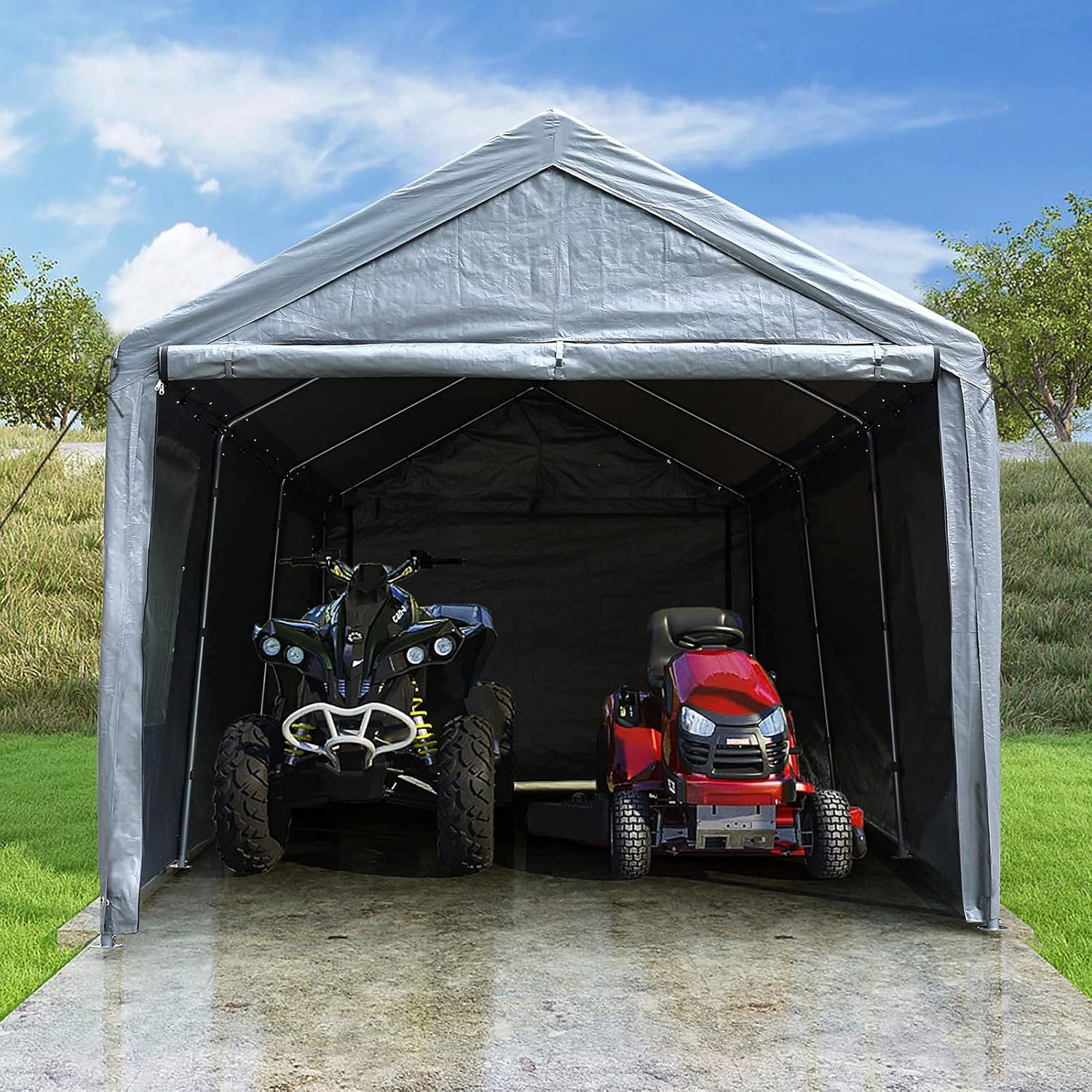 CECAROL Carport, 10x20ft Heavy Duty Carport with 8 Legs 4 Mesh Windows, 180g PE UV Fabric, Removable Walls&Doors, Portable Garage for Auto Boat Tools
