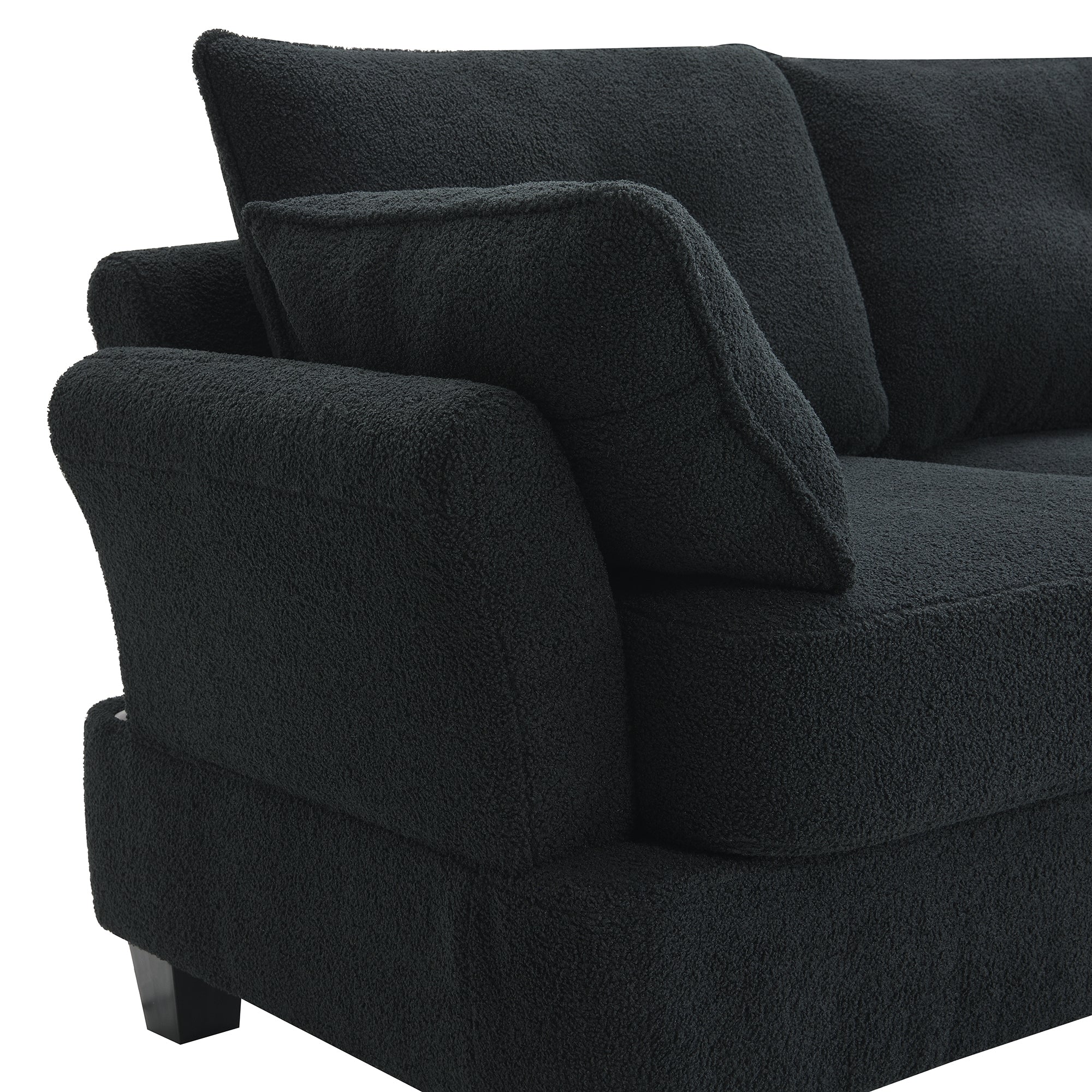 Fayen Velvet Sectional Sofa with Storage Ottoman - Black