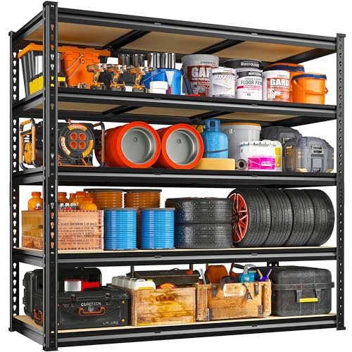 REIBII 48" W Garage Shelving Heavy Duty 3020LBS Storage Shelves 5 Tier Heavy Duty Shelving Adjustable Garage Shelves for Basement, Warehouse