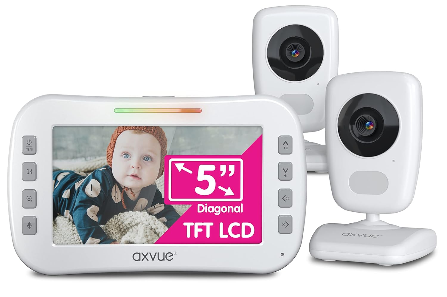 Video Baby Monitor 5 Screen, 2 Cam, Extra Long Range, Secure Wireless Technology, Built-in Auto Night Vision, Temperature Alert