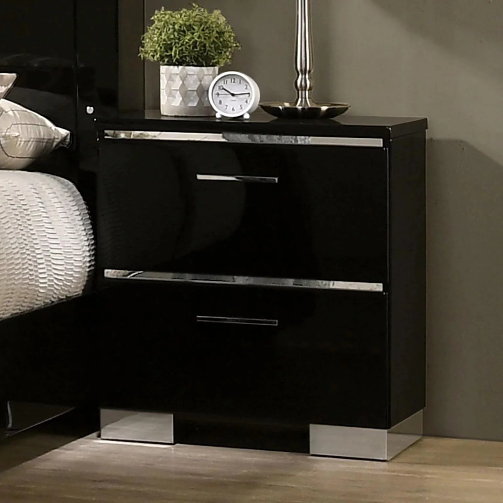 Contemporary Black Solid Wood King Bedroom Set 3pcs FOA FOA7039 Carlie