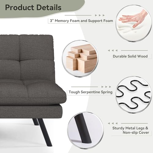 71" Convertible Futon Sofa,Faux Leather Futon Couch Bed,Sleeper Sofa Bed,Memory Foam Modern Folding Small Loveseat for Living Room,Office,Apartment