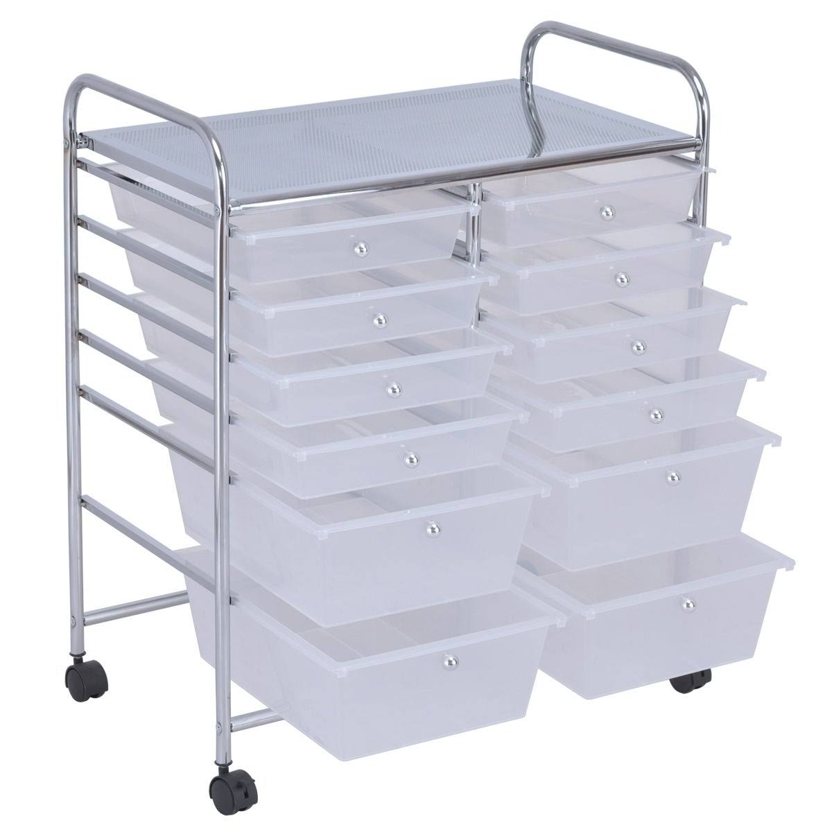 12-Drawers Rolling Storage Cart with Organizer Top - Clear