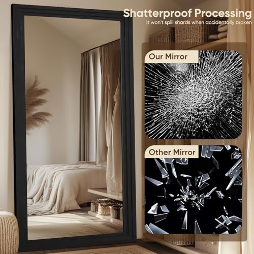 Full Length Mirror, 71"×32" Wooden Mirror Full Length with Stand Wood Floor Mirror, Oversized Stand Up Mirrors Large Wall Mirrors