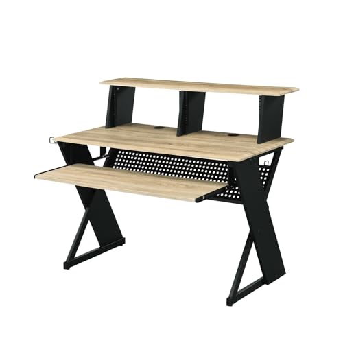 Solid Wood Black Music Studio Table, Black Finish for Small Spaces, Office, Room