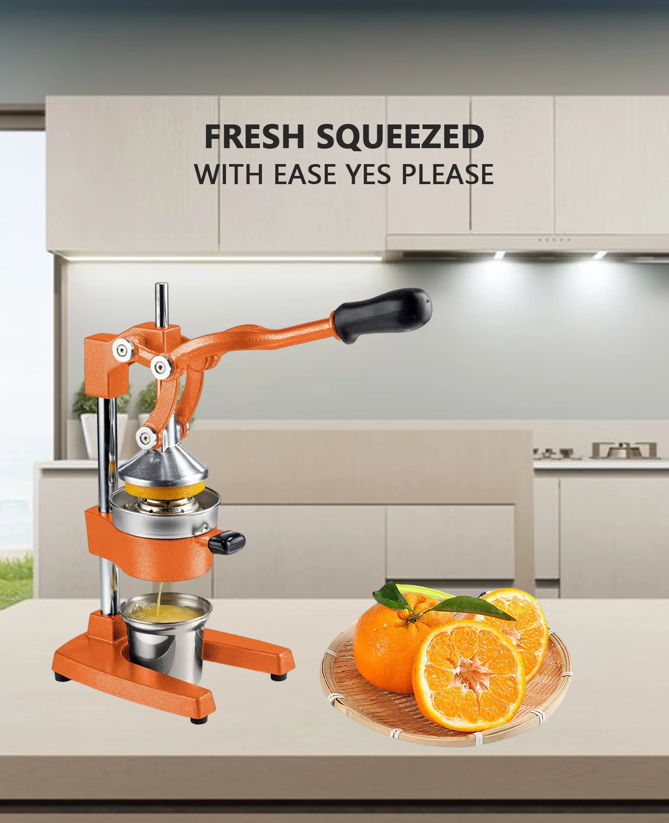 Citrus Juicer for Oranges Lemons - Commercial Grade Manual Hand Press Countertop Squeezer (Orange)