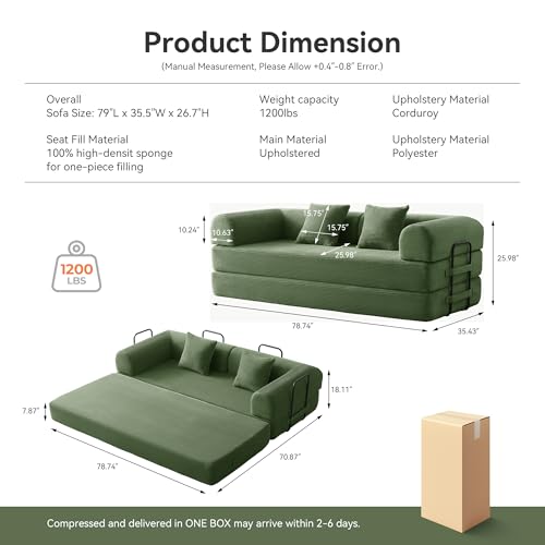 Convertible Sleeper Sofa Bed with Cylindrical Pillow, Comfy Foldable Sofa Bed Compressed Sofa in Box