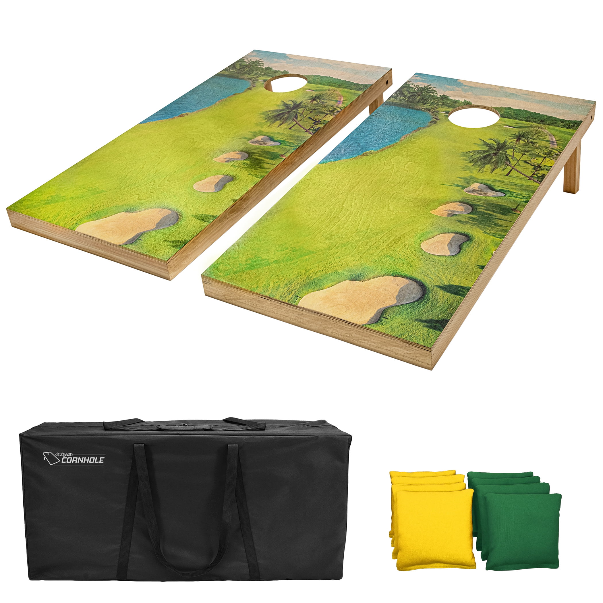 GoSports 4'x2' Regulation Size Premium Wood Cornhole Set - Golf Themed Design