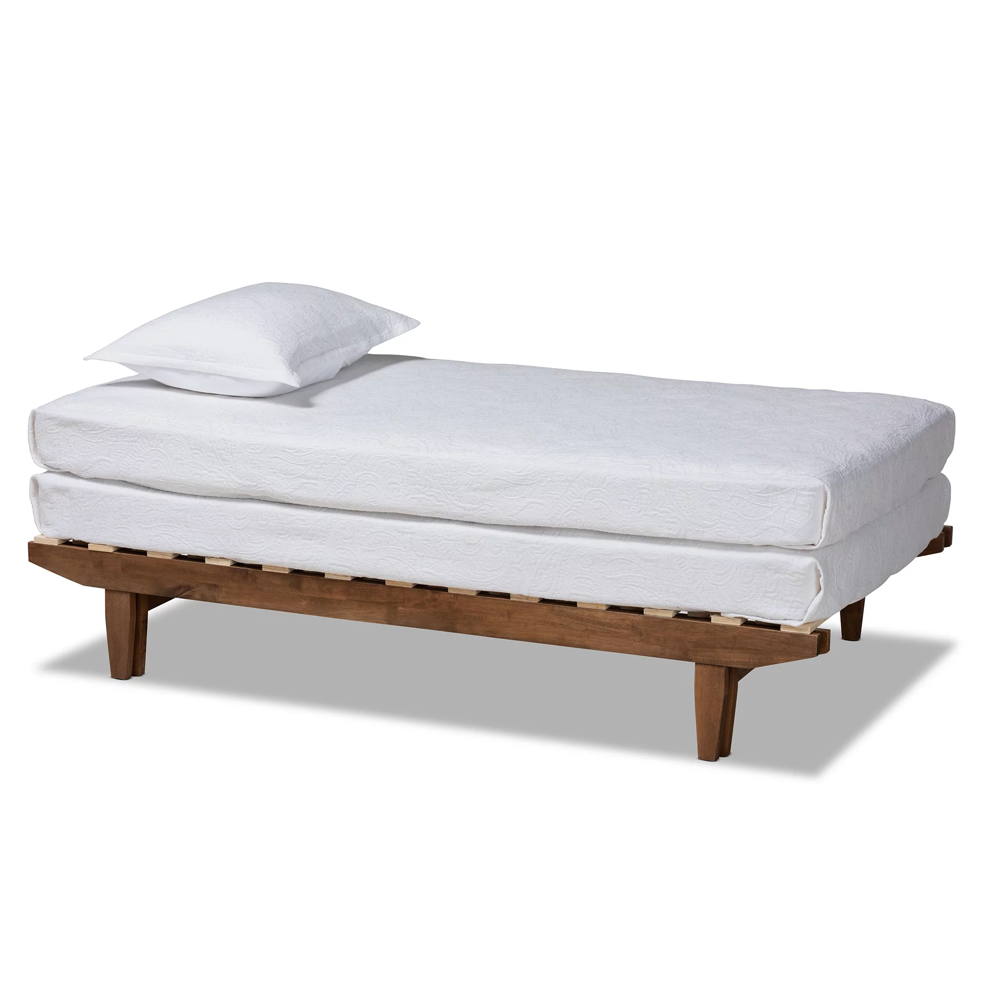 Baxton Studio Hiro Rubberwood Expandable Platform Bed Frame, Twin, Walnut