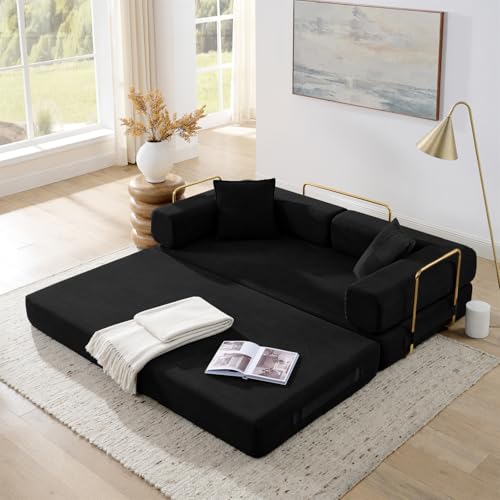 4-in-1 Folding Convertible Sofa Bed, 78 Inch Boneless Couch with Fixed-Shape Frame, Corduroy Loveseat Sleeper with Pull Out Bed