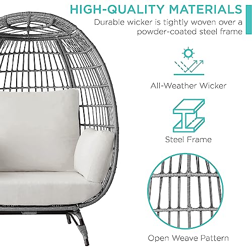 Best Choice Products Wicker Egg Chair, Oversized Indoor Outdoor Lounger for Patio, Backyard, Living Room w/ 4 Cushions, Steel Frame, 440lb Capacity