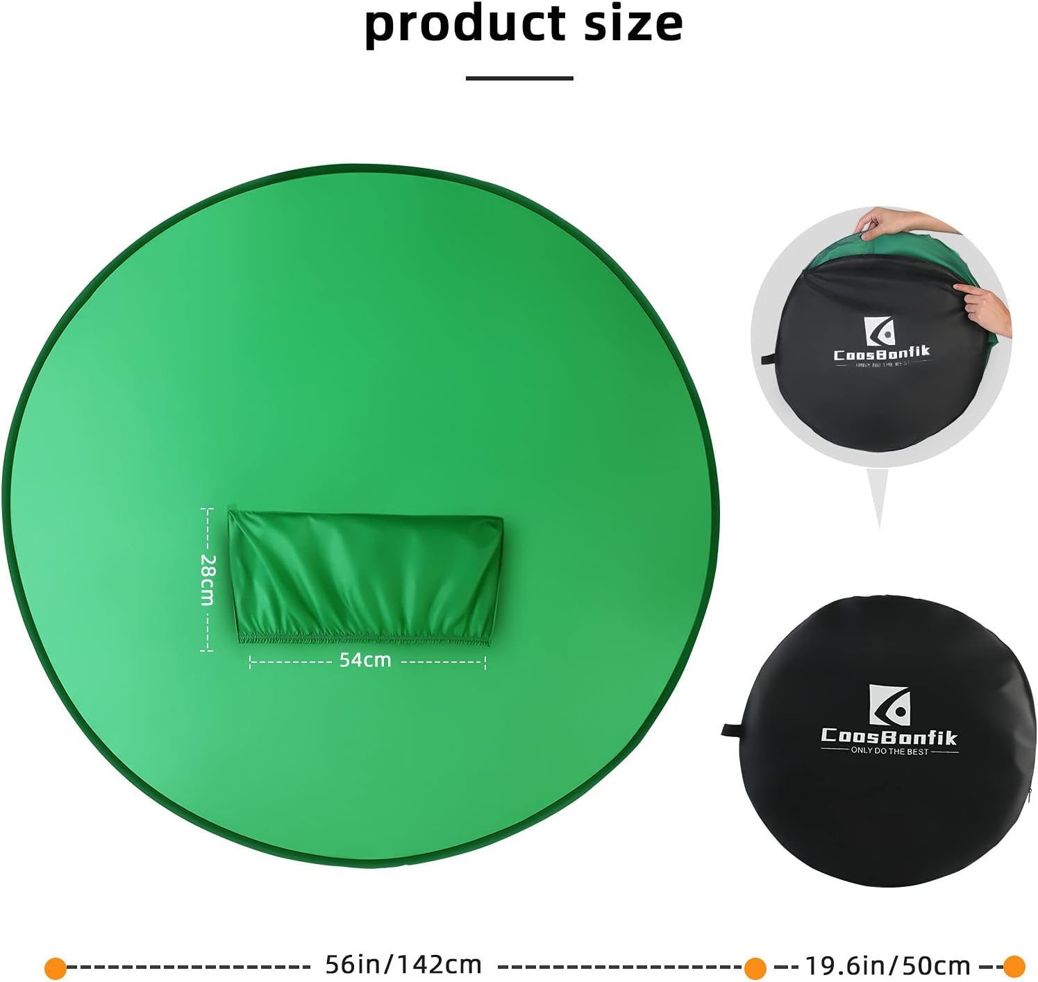 CoosBonfik Portable Green Screen Backdrop (56''), Collapsible Webcam Background, Green Screen for Chair, Chroma Key Green
