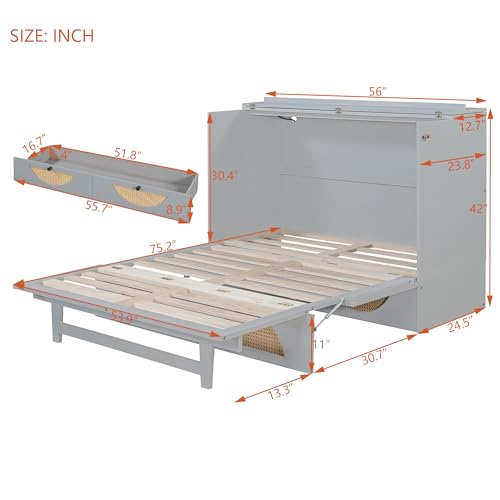 Harper & Bright Designs Full Size Murphy Bed Cabinet Wall Bed Chest with USB