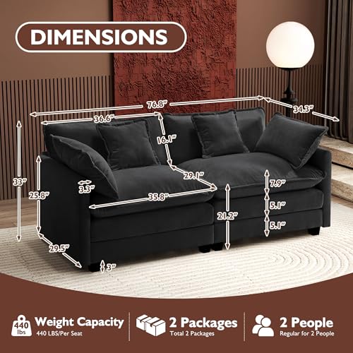 Ihanherry 111.4" U Shaped Modern Cloud Sofa Modular Sectional Couch with 2 Ottoman, 5-Seat Chenille Deep Seat Sofa with Pillow for Living Room