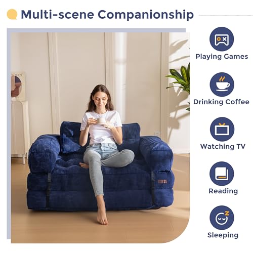 MAXYOYO Folding Sofa Bed, L-Shaped Convertible Sofa Bed with Armrest Foldable Sleeper Couch with Pillow