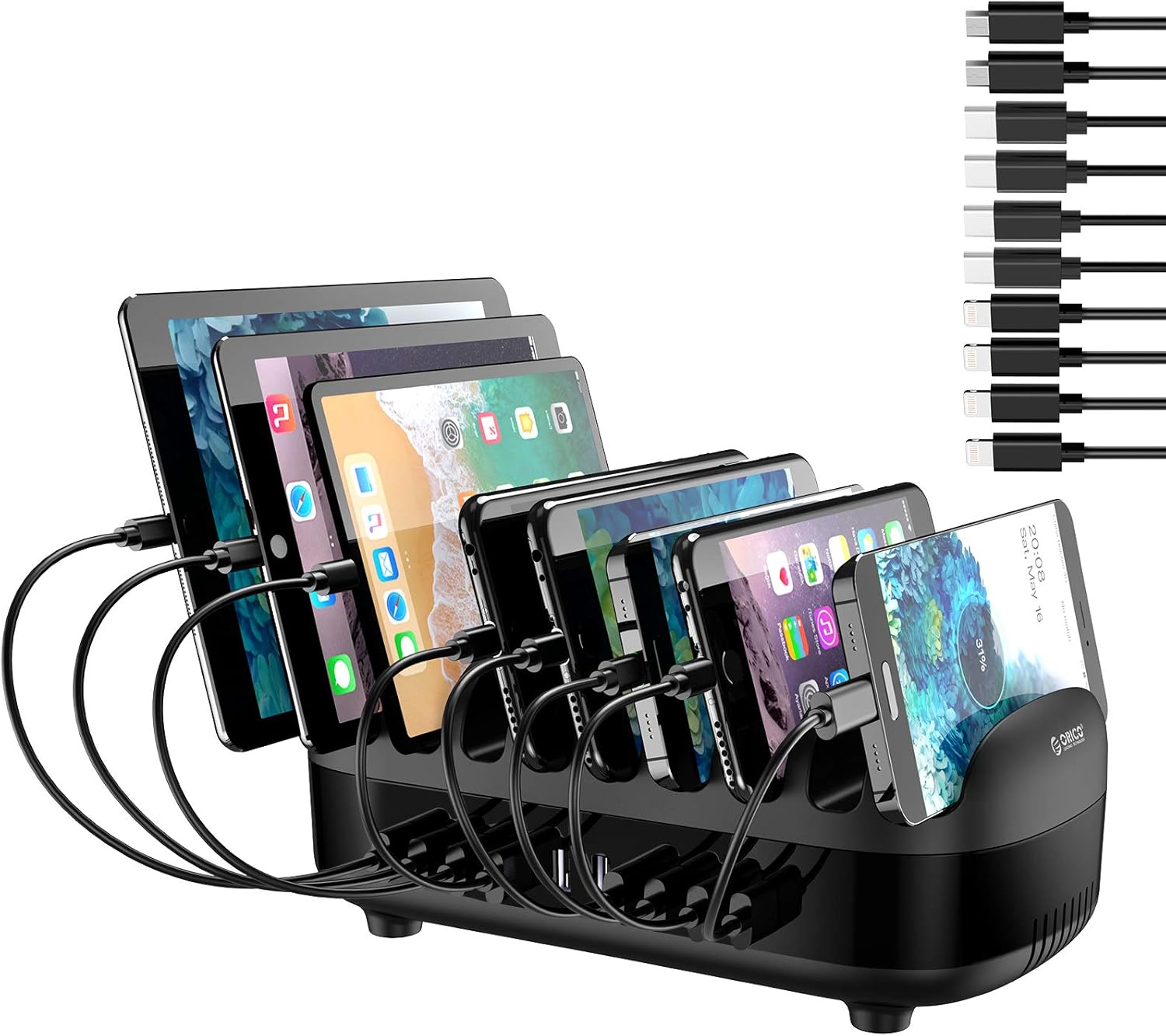 ORICO 120W Charging Station for Multiple Devices - 10 USB Smart Ports - Auto Temperature Control System