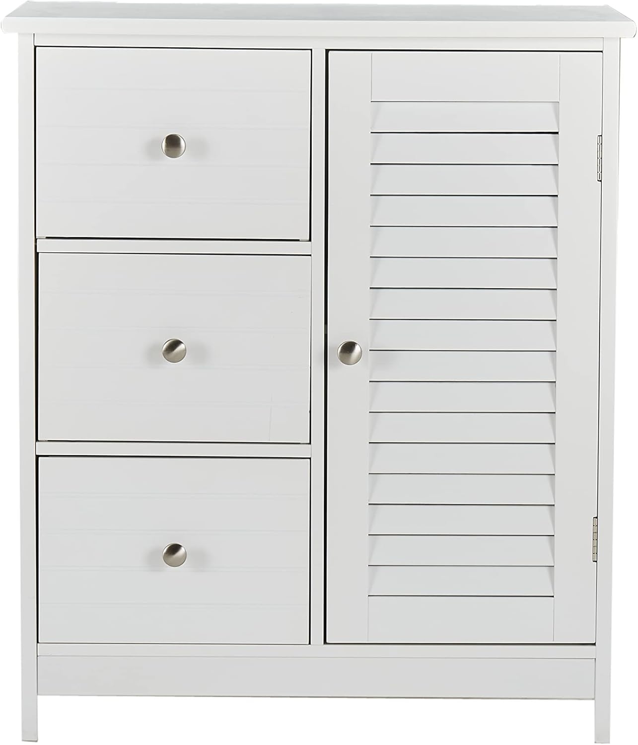 HoorLang White Bathroom Storage Cabinet with 3 Drawers and 1 Two Layers Cabinet