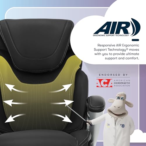 Serta Bryce Executive Office Chair, Ergonomic Computer DeskChairs with Patented AIR Lumbar Support, Comfy Body Pillows, Height Adjustable