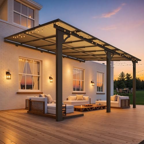 AECOJOY 10&rsquo; x 10&rsquo; Gazebo, Wall Mounted Gazebos Pergola on Clearance, Outdoor Patio Lean to Gazebo Awnings for Deck, Porch
