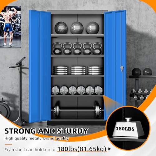 INTERGREAT Metal Storage Cabinets 72” Black Garage Steel Storage Cabinet with Doors and Shelves, Metal Tool Cabinet