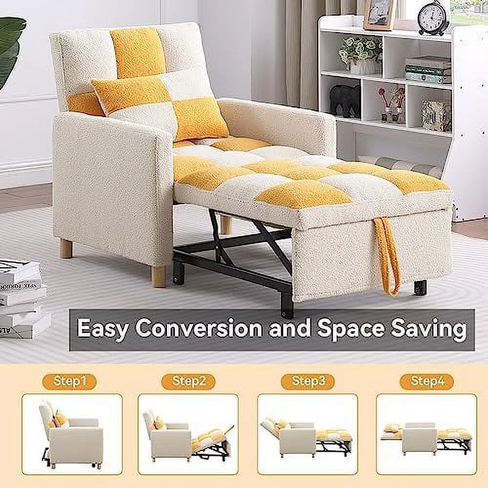 HOOMHIBIU Sleeper Chair Bed Convertible Single Sofa Chair Bed with Pillow Pull Out Sleeper Bed with Adjustable Backrest Multi-Functiona Lounge Chair