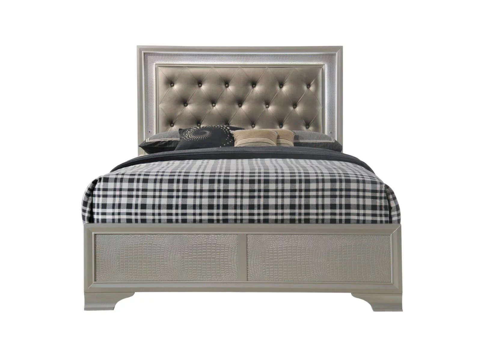 Modern 3pc Queen Size Upholstered LED Backlit HB Panel Bed Chest Nightstand Set Bedroom Furniture