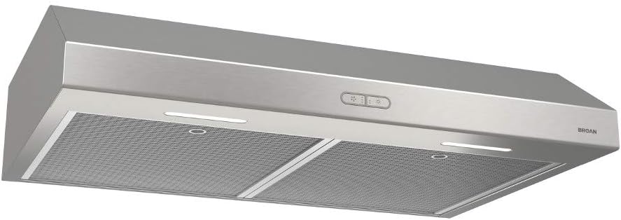 BROAN NuTone BCDF130SS Glacier Convertible Range Hood Light Exhaust Fan for Under Cabinet, Stainless Steel
