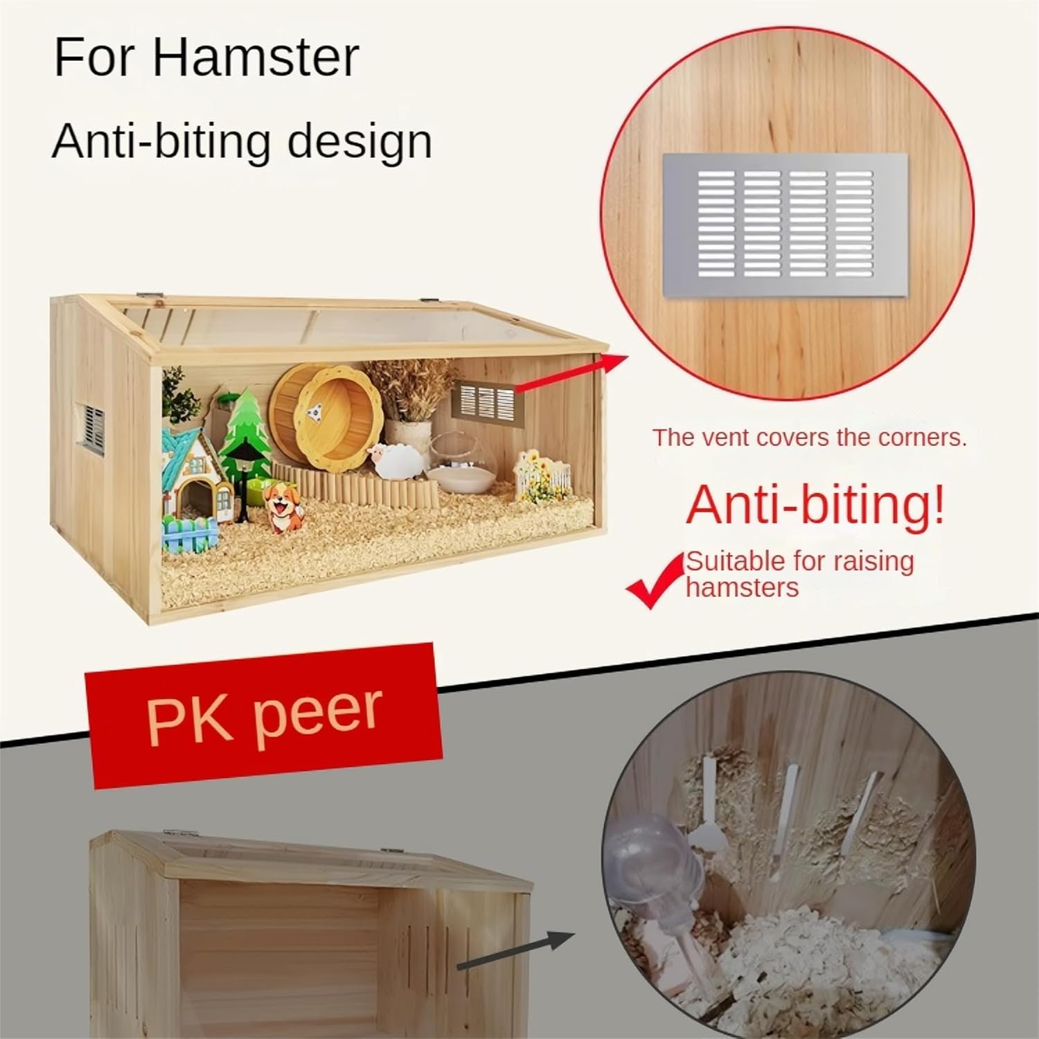 32 Inch Wooden Hamster Cage with Acrylic Sheets – Large Habitat for Hamsters, Rats, Gerbils, and Guinea Pigs