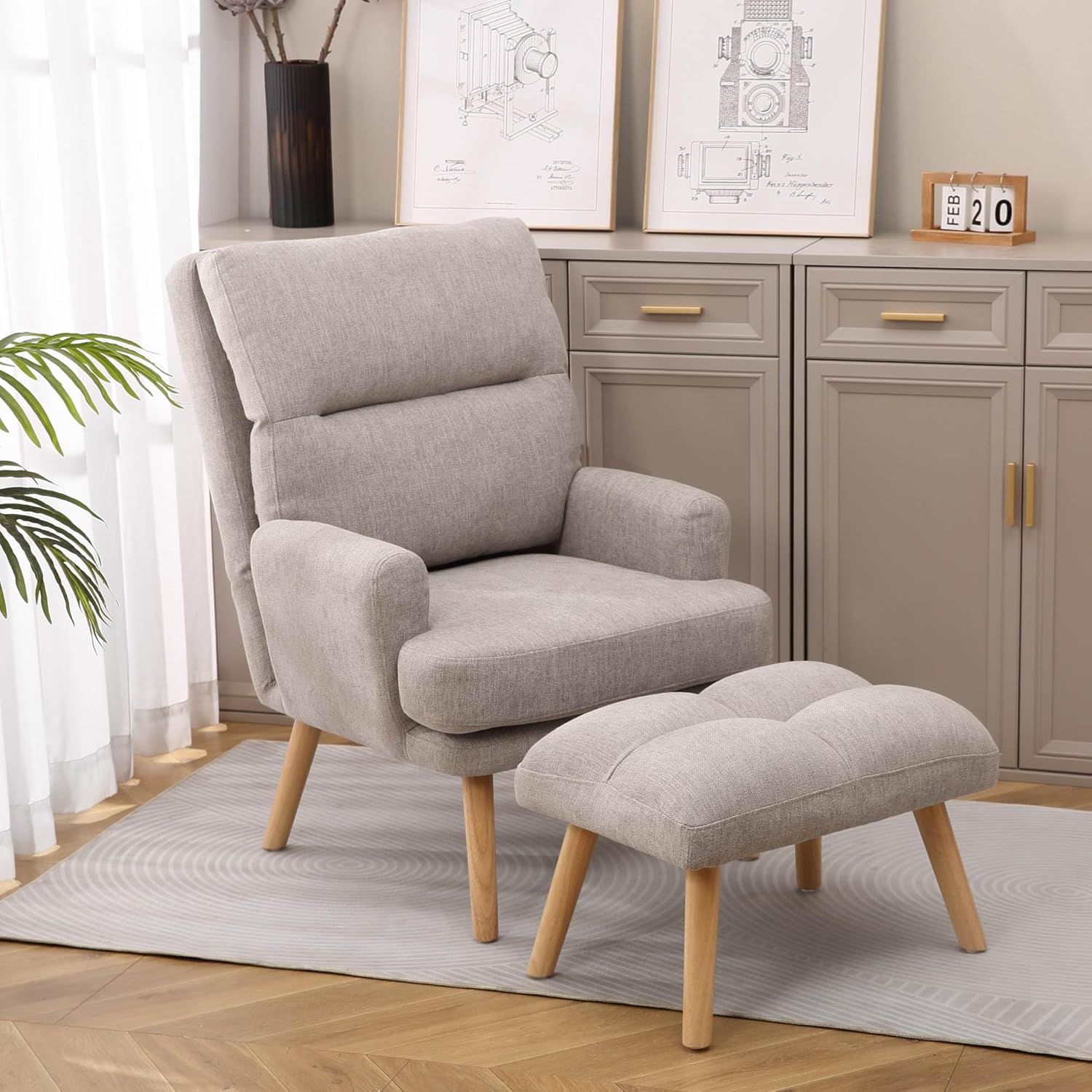 Sit Back and Relax in Style with Our ComfyCozy Decorative Chair Set - Featuring Footstool, Adjustable Backrest, and Wooden Legs