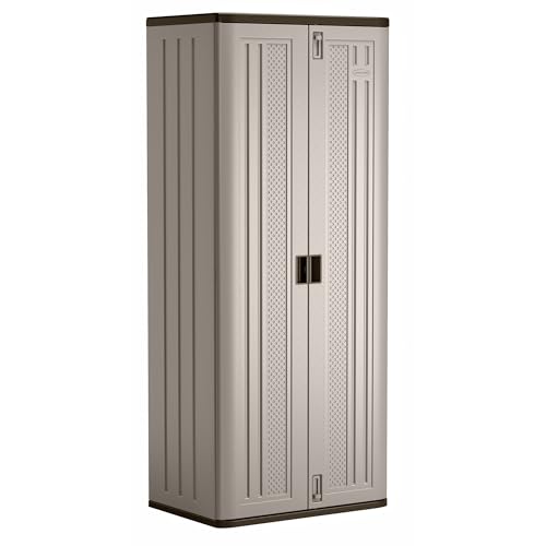 Suncast Tall Storage Cabinet, Platinum Resin Outdoor & Garage Storage Cabinet with Doors & Shelves, Plastic, Weather-Resistant, Lockable