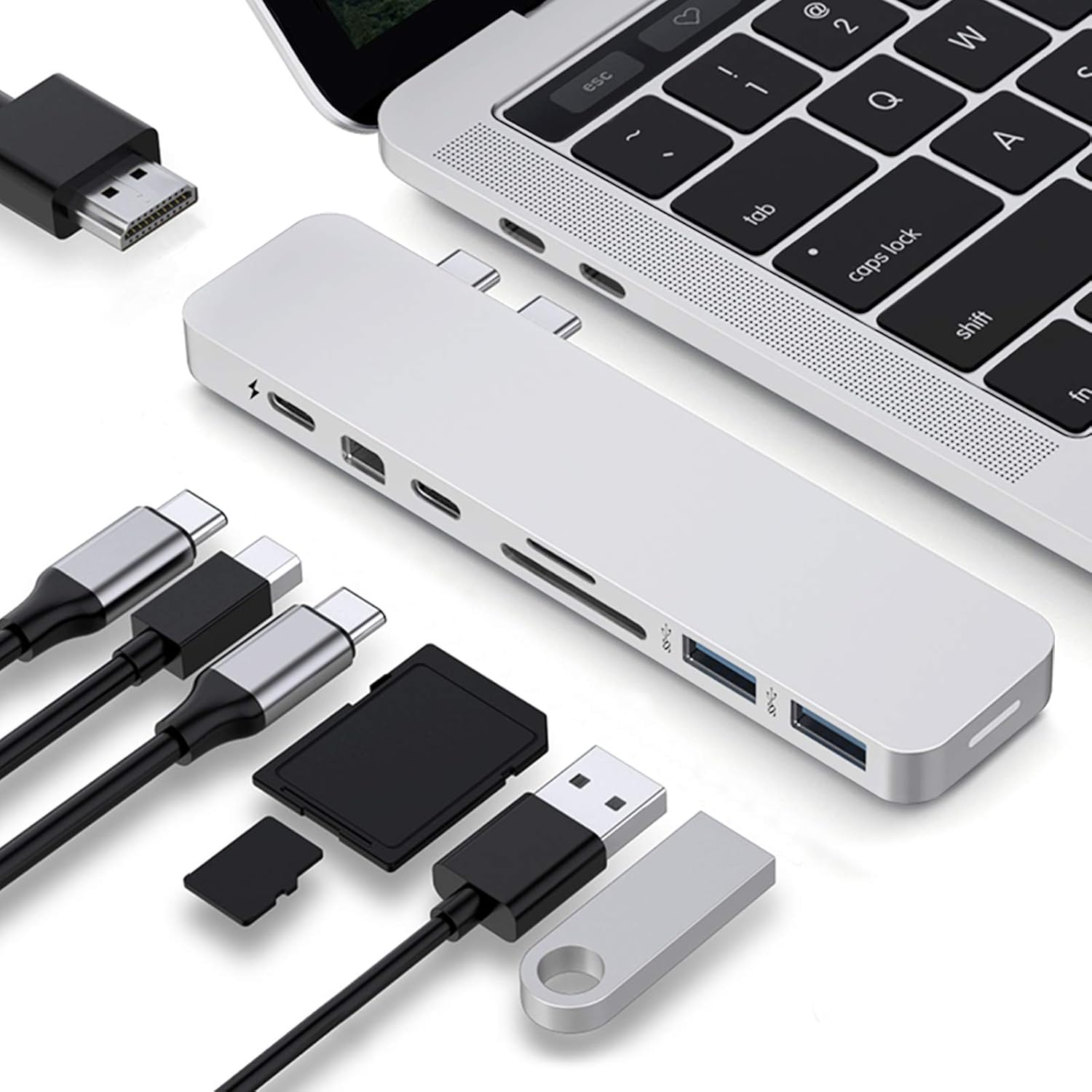 HyperDrive Mac USB C Hub Adapter, Sanho USB Type C Multi-port Hub MacBook Pro 2020 2019-2016, MacBook Air 8-in-2 Dongle w Thunderbolt 3