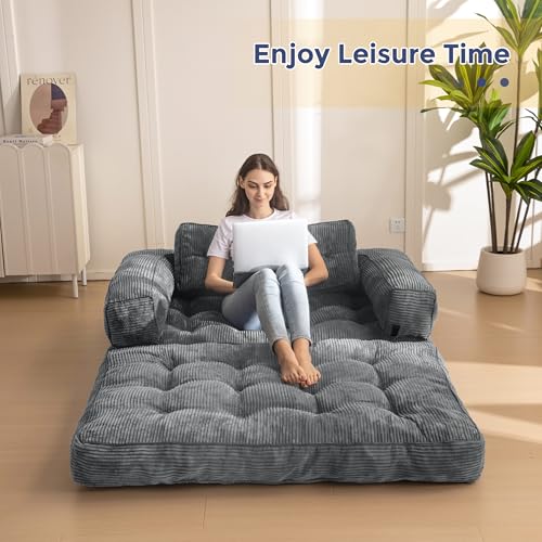 MAXYOYO Folding Sofa Bed, L-Shaped Convertible Sofa Bed with Armrest Foldable Sleeper Couch with Pillow