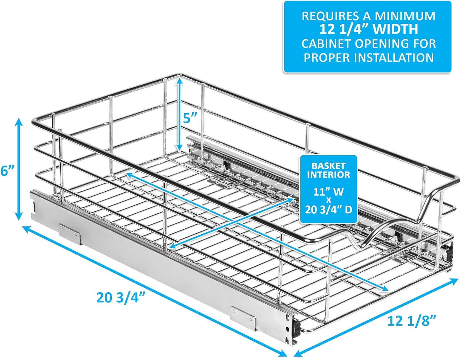 Heavy Duty Pantry Pull Out Cabinet Organizer Basket 5” High –5 Year Limited Warranty- Slide Out Drawer Shelf for Pots, Pans, Cans, jars, Canisters