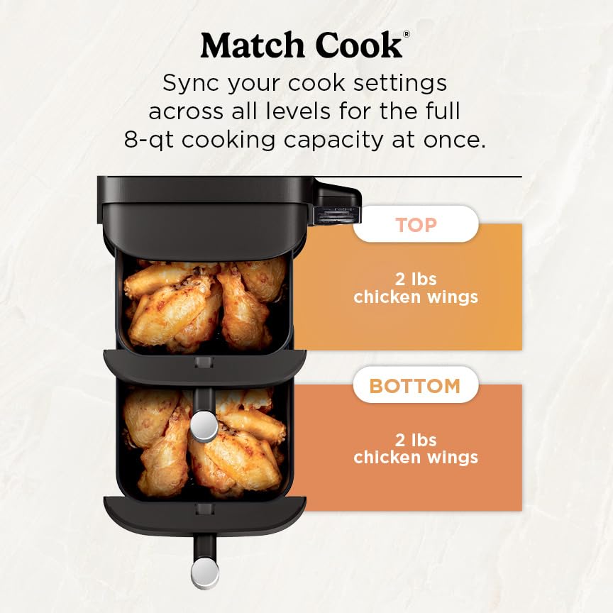 Ninja DoubleStack 2-Basket Air Fryer, DoubleStack Technology Cooks 4 Foods at Once, Space Saving Design, 8 QT, 6-in-1, Smart Finish & Match Cook
