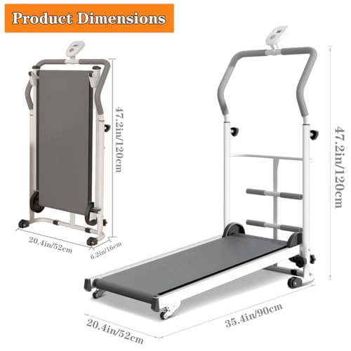 Compact Manual Treadmill with Incline & Handle Bar - Portable Folding Walking Pad for Home, Ideal for Small Spaces, Non-Electric for Kids
