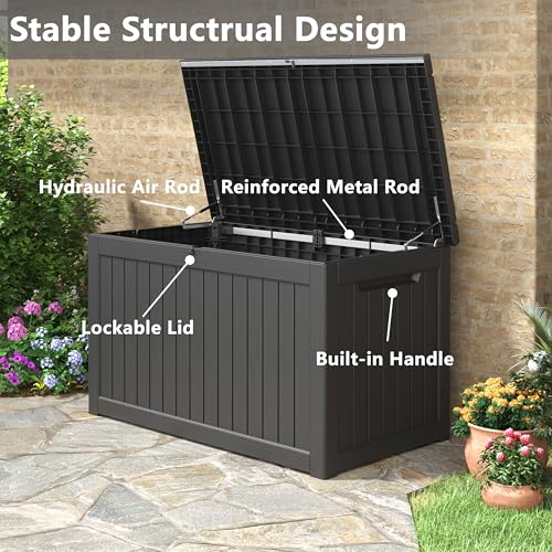 KAMABOKO Outdoor Storage Box, 150 Gallon Large Outdoor Resin Deck Box, Storage Waterproof Boxes Lockable Lid for Garden Tools, Pool Supplies
