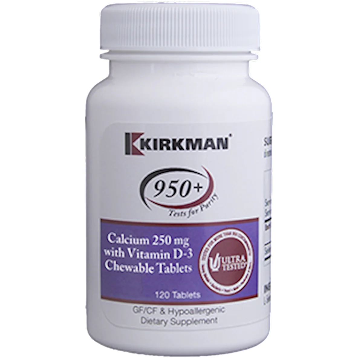 Calcium with Vit D-3 250 mg 120 chews by Kirkman Labs - Kansas Nuitrition - HNZSDS