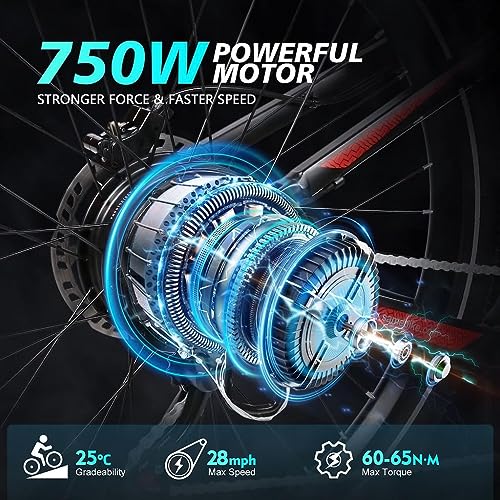 SAMEBIKE Electric Bike 750W 28MPH Electric Mountain Bike Full Suspension, 26 inch Ebike for Adults with 48V 14Ah Battery
