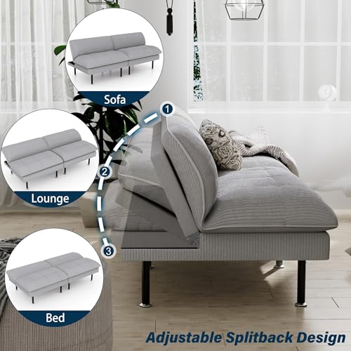 70" Futon Sofa Bed, 4 in 1 Multi-Function Couch Sleeper with Adjustable Backrest, Modern Convertible Futon, Recliner Small Loveseat for Living Room