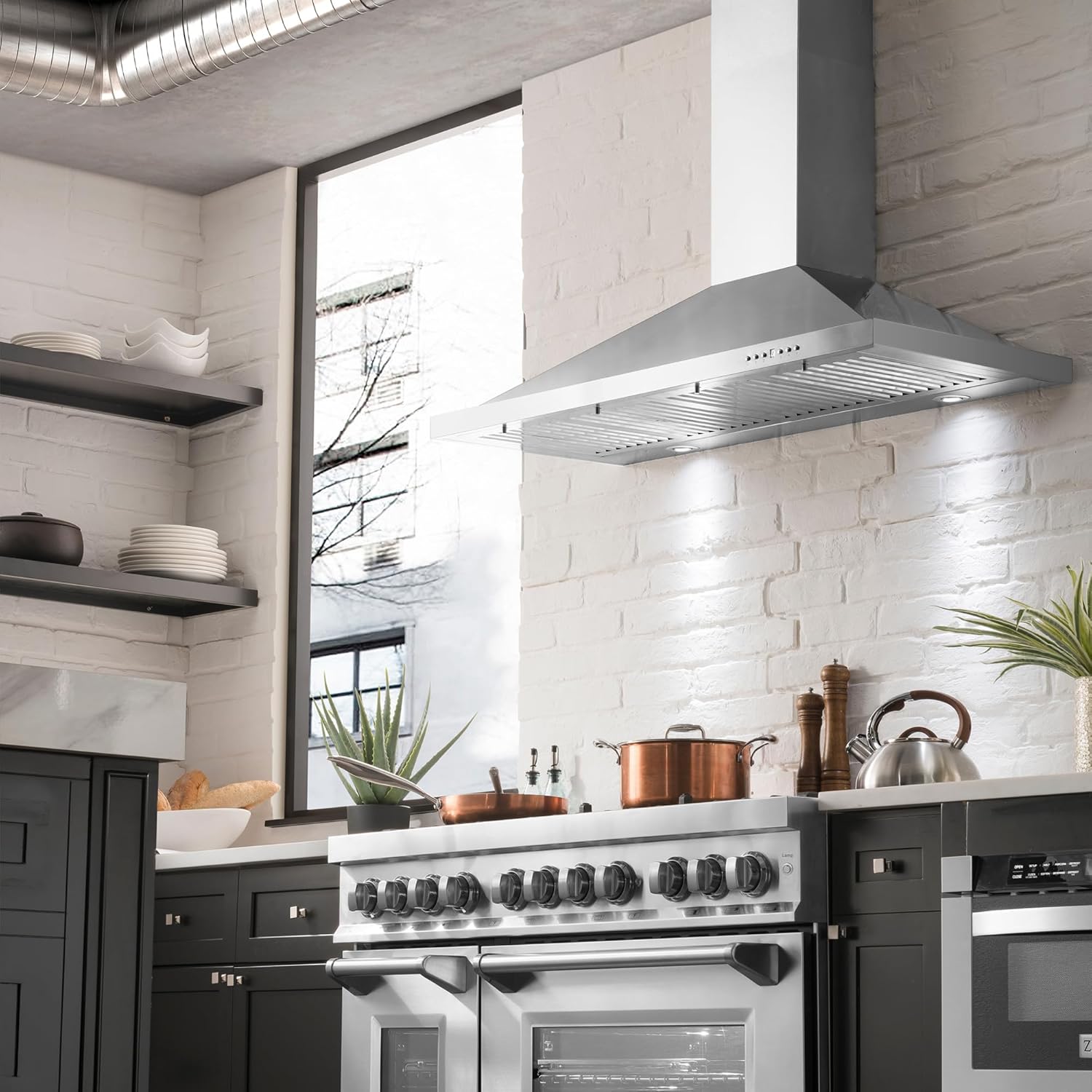 ZLINE 48 in. Wooden Wall Mount Range Hood in Cottage White - Includes Motor