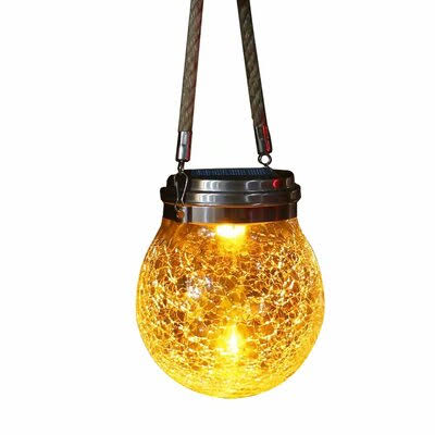 Yellow Solar Hanging Lights Outdoor Interior Crackle Glass Lights Set of 2 Breakwater Bay