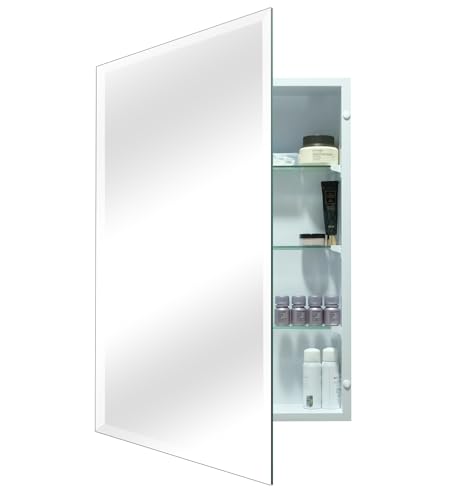 14"x24" Bathroom Medicine Cabinet with Mirror, Rectangular Beveled Frameless Mirror Cabinet,Wall Mounted Cabinet for Bathroom Toilet Kitchen