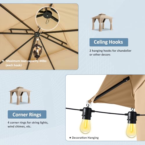 Aoxun 10'x12' Outdoor Patio Gazebo, Heavy Duty Party Tent with Wind-Resistant Ropes