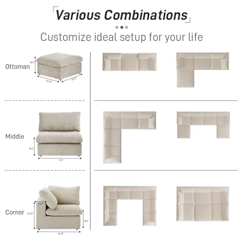 160.6" Cloud Couch Modular Sectional Sofa for Livingroom,Oversized Convertible Sofa with Storage Ottomans,6 Seat Wide Couches
