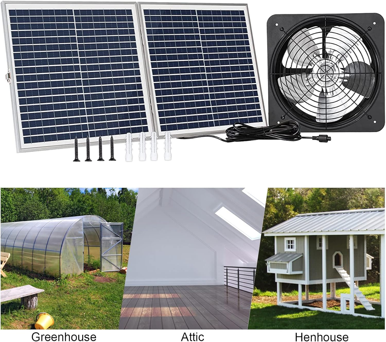 ECO-WORTHY 25W Solar Powered Attic Ventilator Gable Roof Vent Fan with 30W Foldable Panel - Fans for Home Attic, Greenhouse, RV or Outdoor