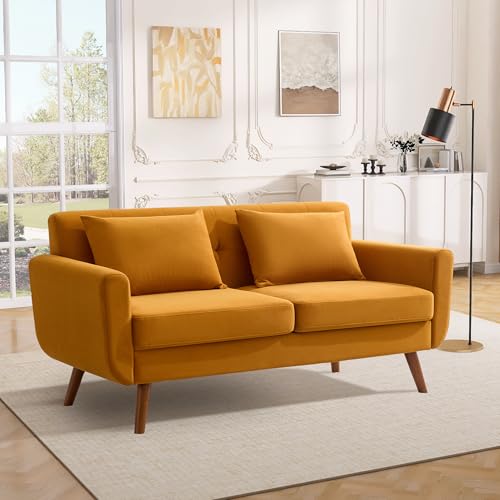 Tbfit L Shaped Couch Sofa, 80" W Mid-Century Modern Sectional Couches, 3 Seater Sofas with Wide Chaise Lounge & Two Pillows